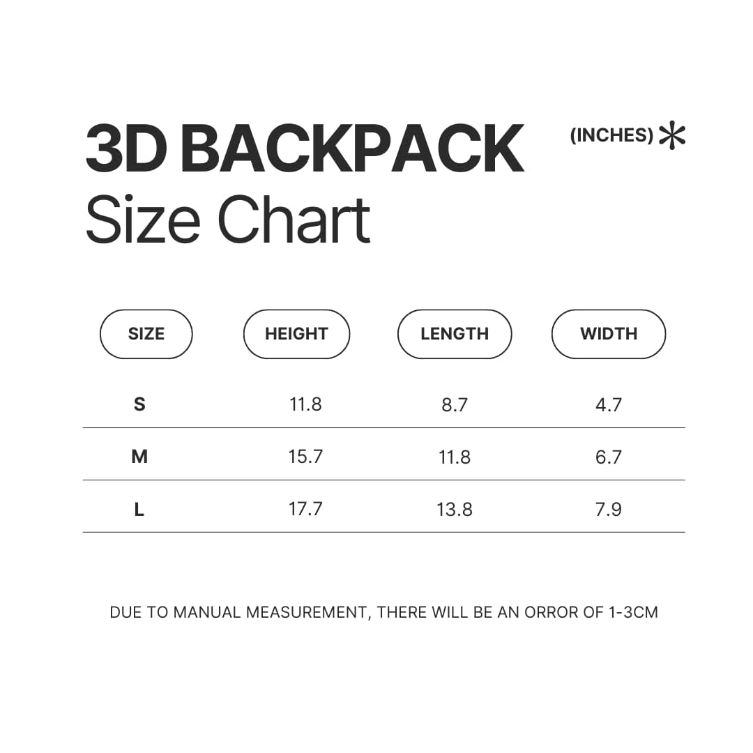 3D Backpack Size Chart - Nail Tech Gifts UK